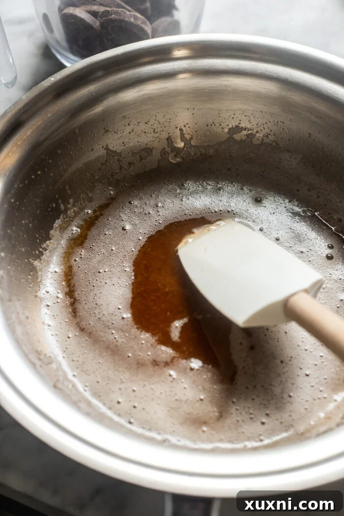 Vegan butter browning in a saucepan
