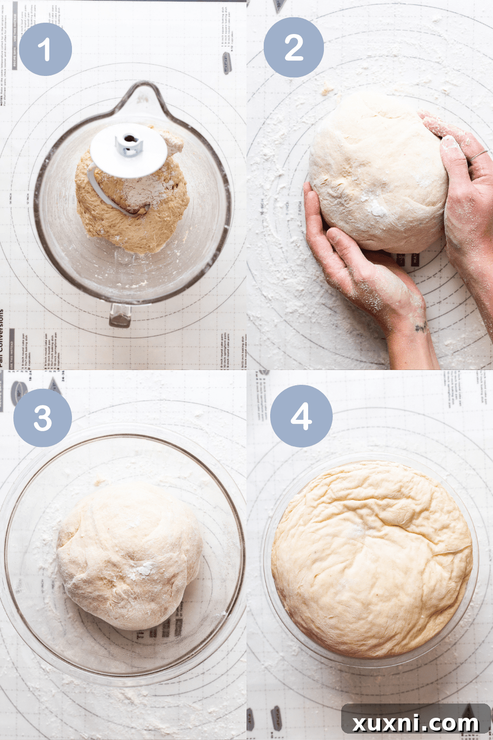 Collage showing the steps of spreading butter and cinnamon sugar on vegan cinnamon roll dough.