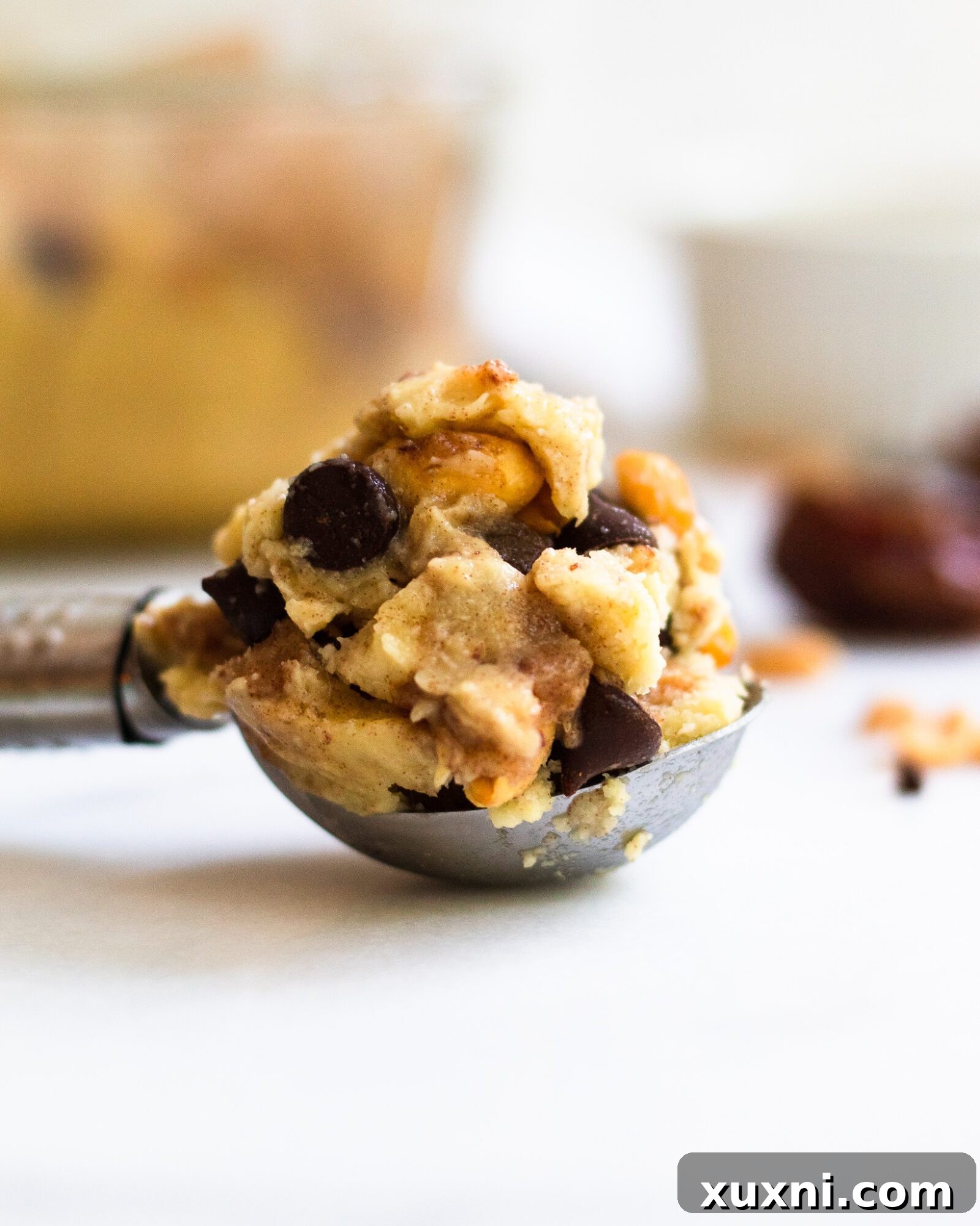 scoop of vegan snickers ice cream