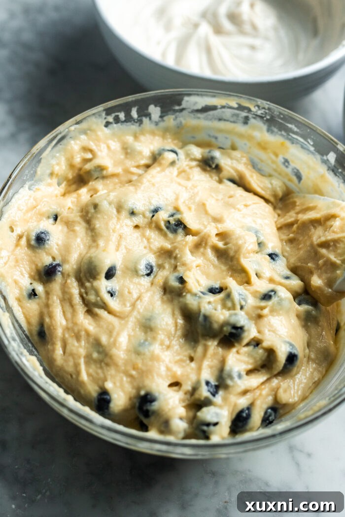 rested blueberry muffin batter