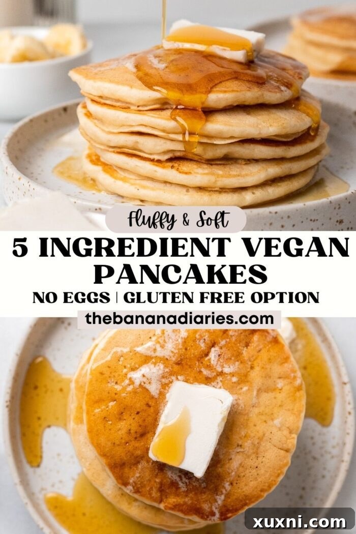 Pinterest pin for 5 Ingredient FLUFFY Vegan Pancakes (ready in 5 minutes!)