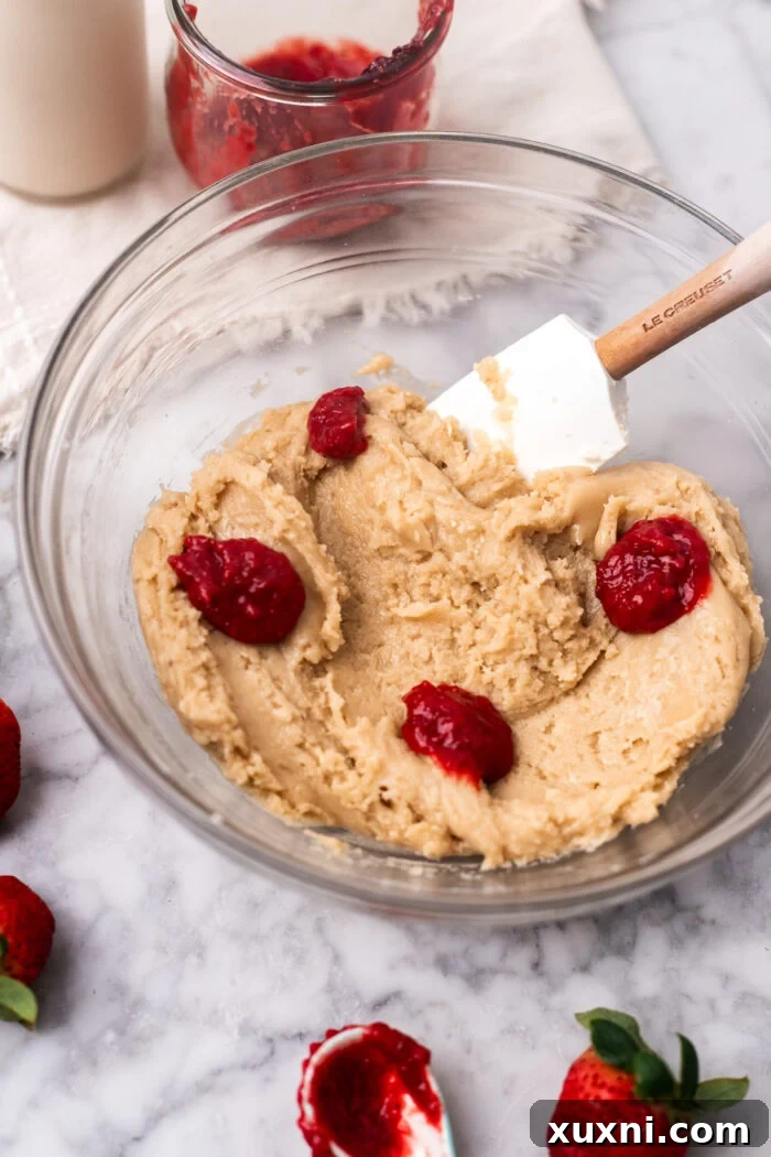 cookie dough before mixing in the strawberry jam