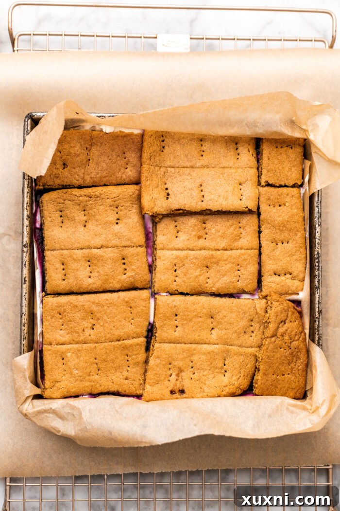 The fully layered icebox cake in a pan, before chilling.