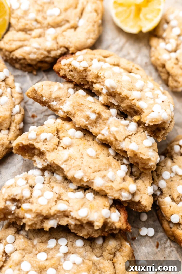 cross-section of thick vegan lemon white chocolate cookie