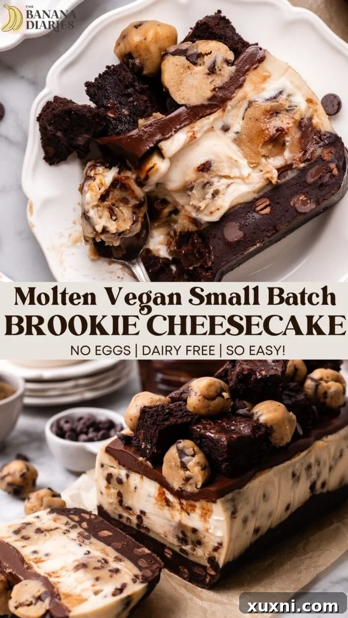 Plant-Powered Brookie Basque Cheesecake Bars for Small Cravings 13 Pinterest pin image for Small Batch Vegan Brookie Basque Cheesecake Bars - No eggs, no dairy!