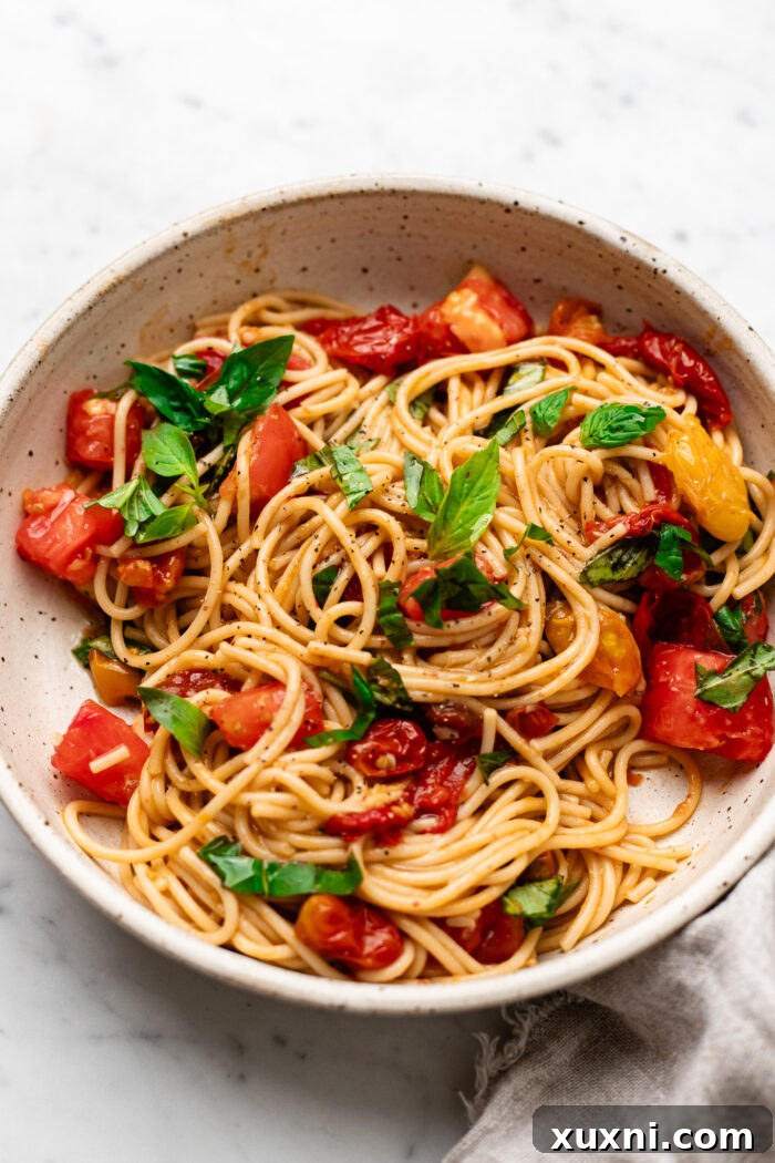 close up of bruschetta pasta in a bowl