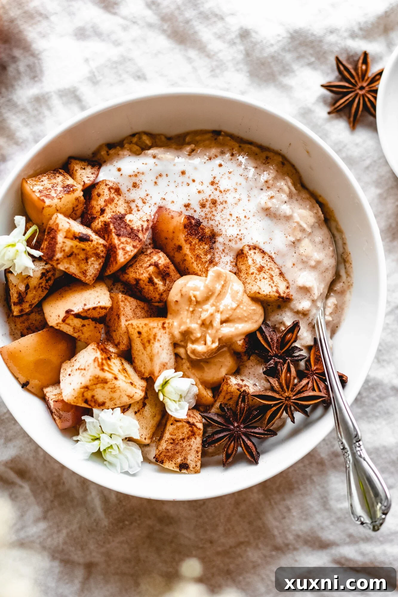 close up of apple overnight oats