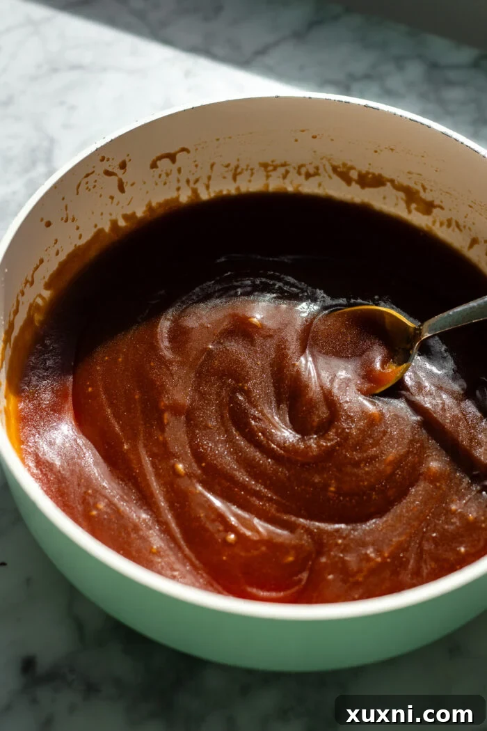 Decadent One-Bowl Vegan Chocolate Caramel Cake 6 A bowl of freshly made, cooled caramel sauce, ready for cake assembly.
