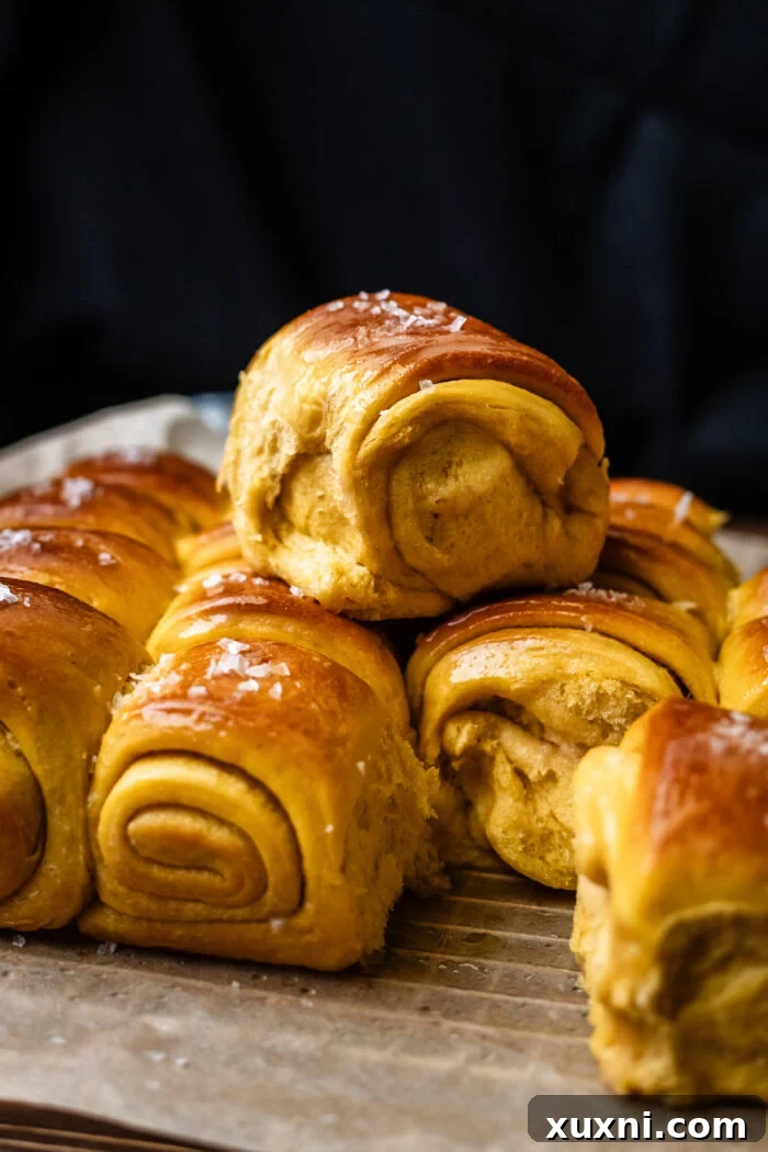 stacked vegan sweet potato Parker house rolls