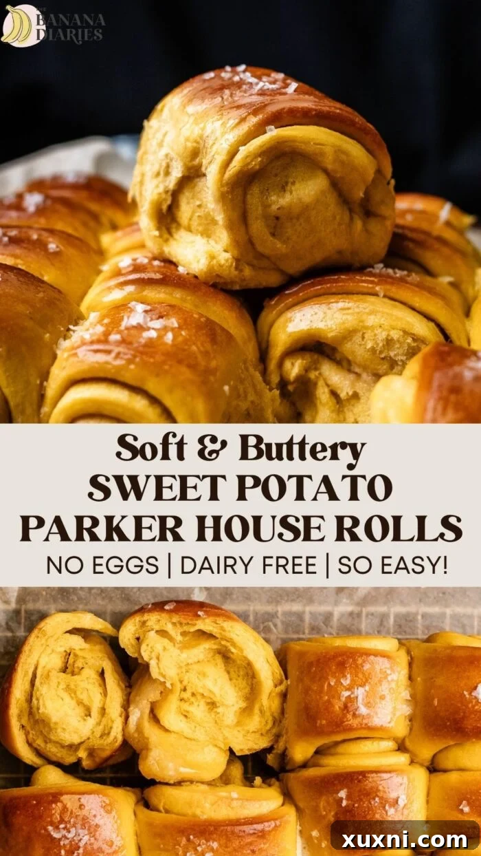 SOFT Sweet Potato Parker House Rolls with Salted Maple Butter - Dairy Free and Vegan! Pinterest pin