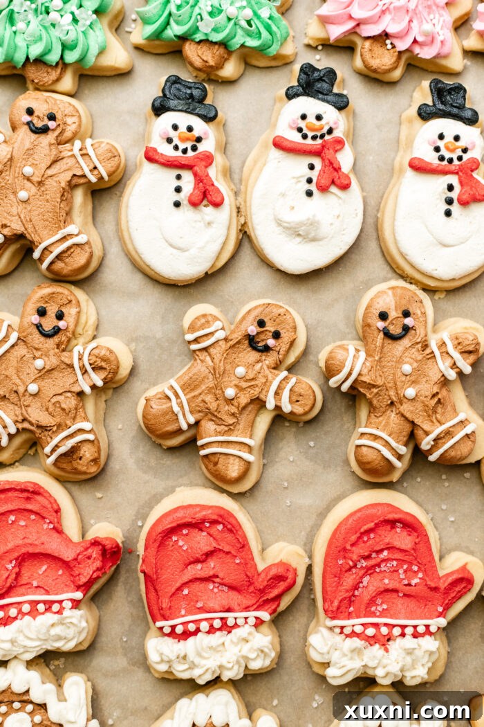 Soft Baked Frosted Dairy-Free Sugar Cookies with Vegan Cream Cheese Frosting 12 Beautifully frosted and decorated vegan sugar cookies, ready for a festive display