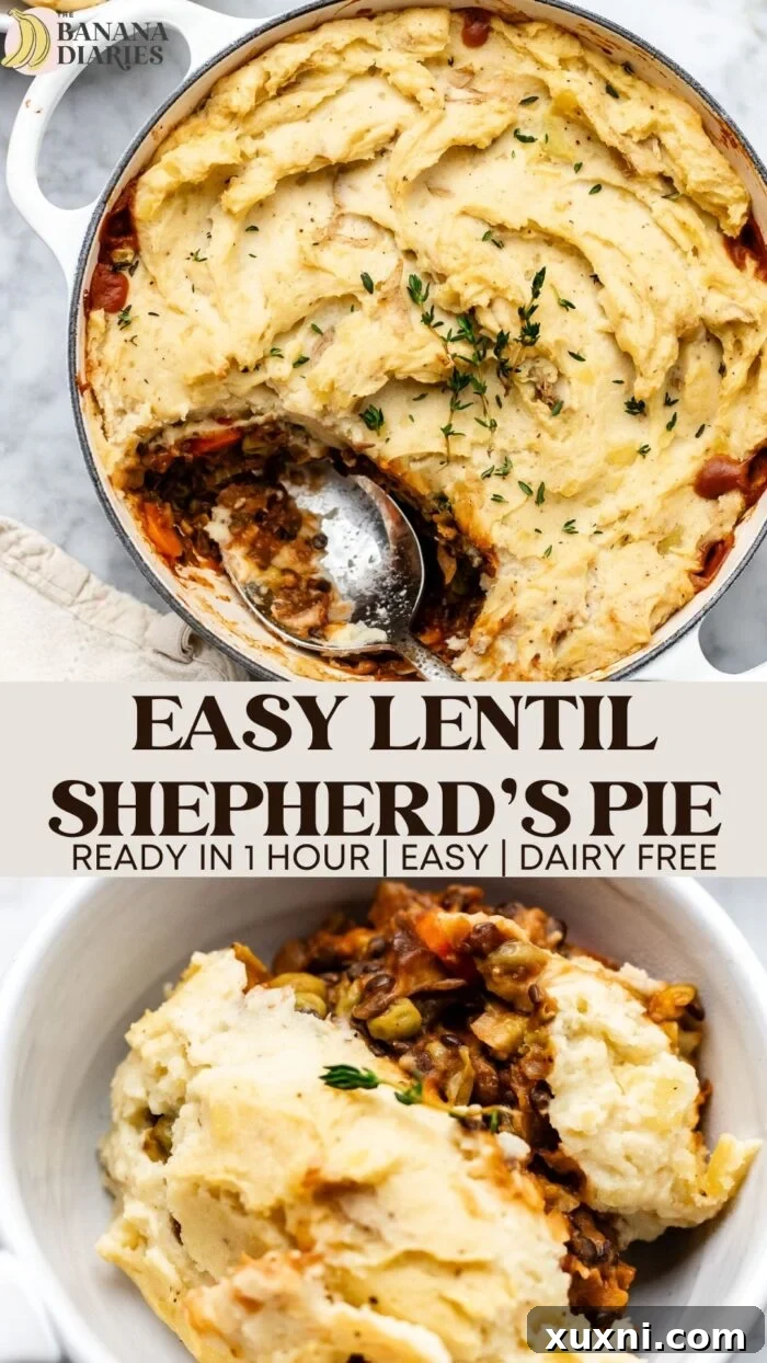 Hearty & THICK Vegan Lentil Shepherd's Pie with Mushrooms pinterest pin