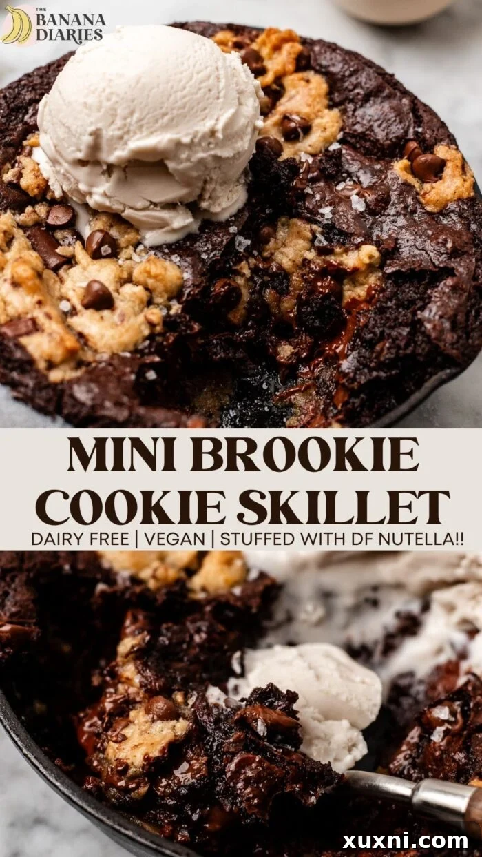 'Nutella' Stuffed Mini Brookie Cookie Skillet - NO eggs, Dairy Free! pinterest pin
