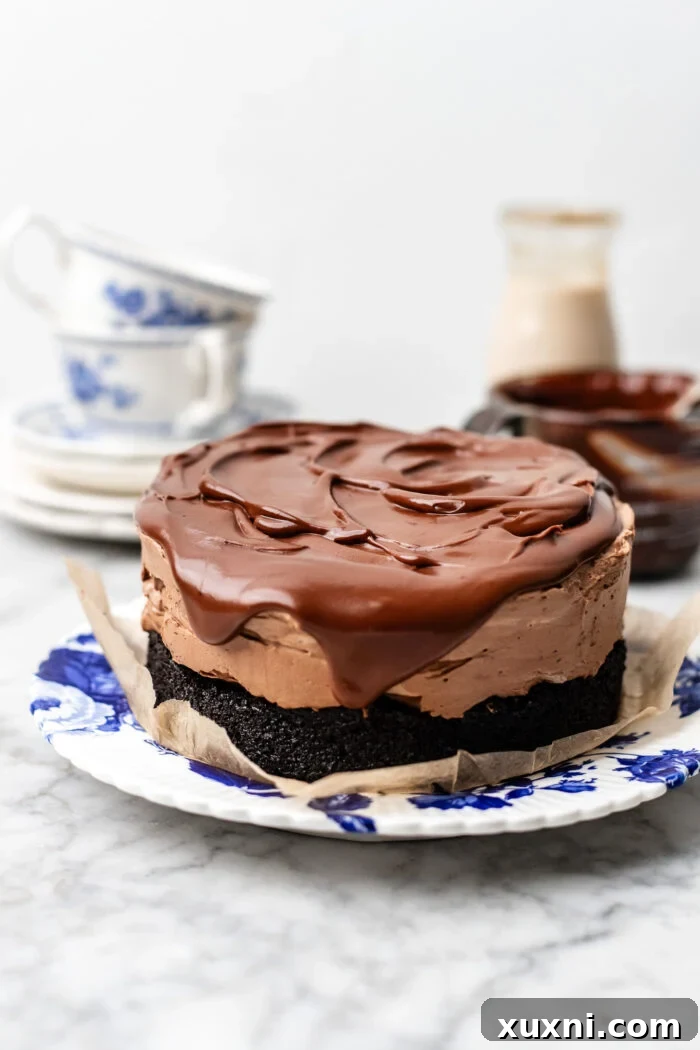 small batch chocolate mousse cake on a plate