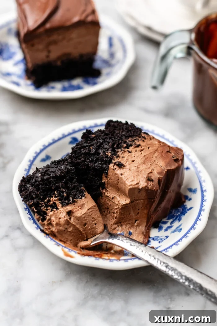 slice of chocolate mousse cake on a plate