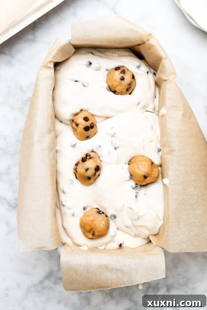 assembling the cookie dough cheesecake