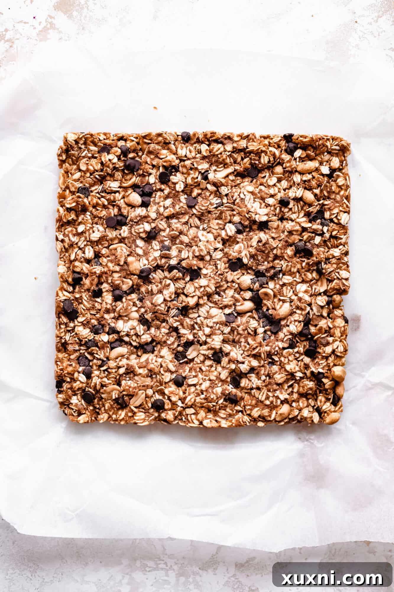 No bake granola bars removed from the pan