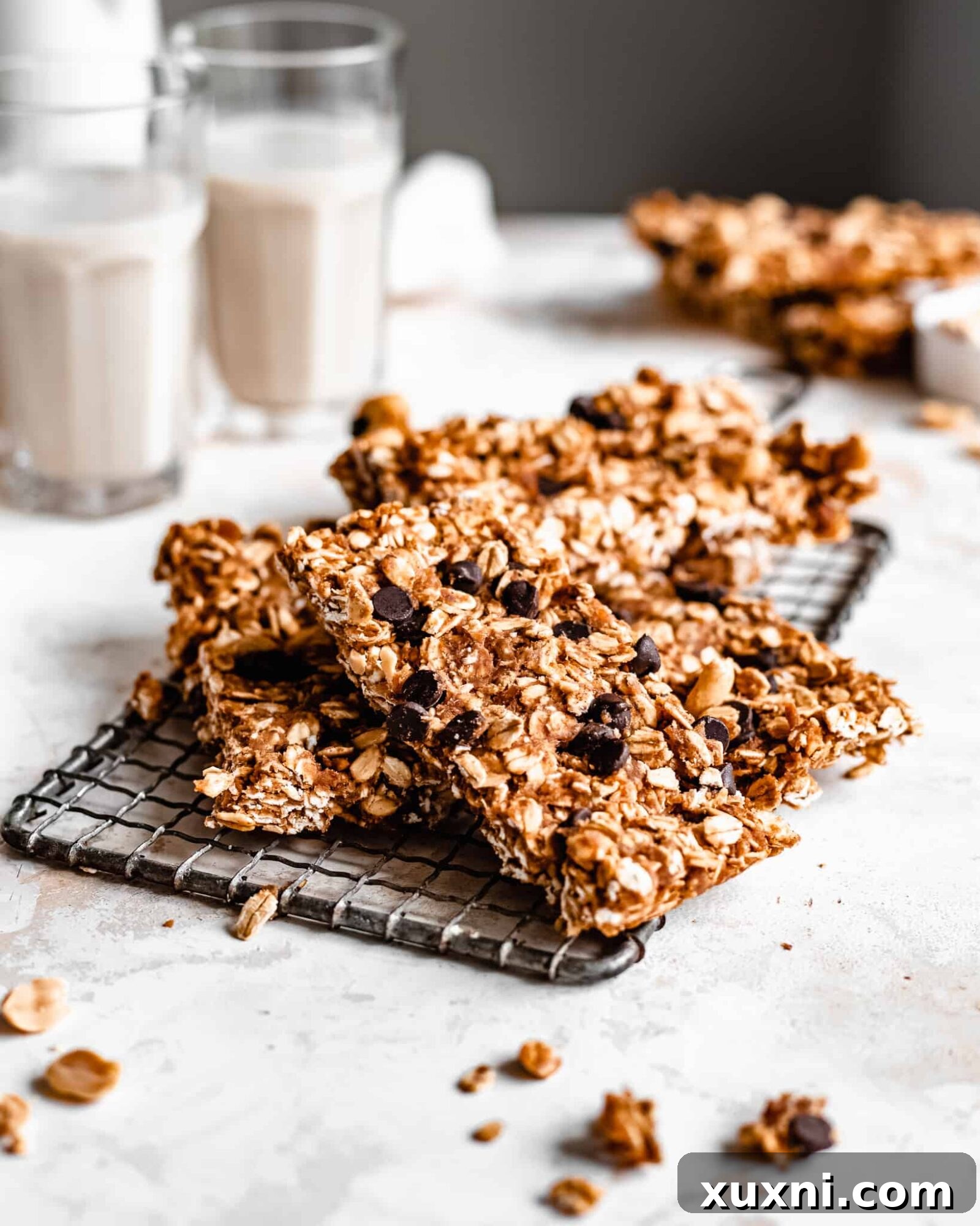 Granola bars on a cooling rack, full view