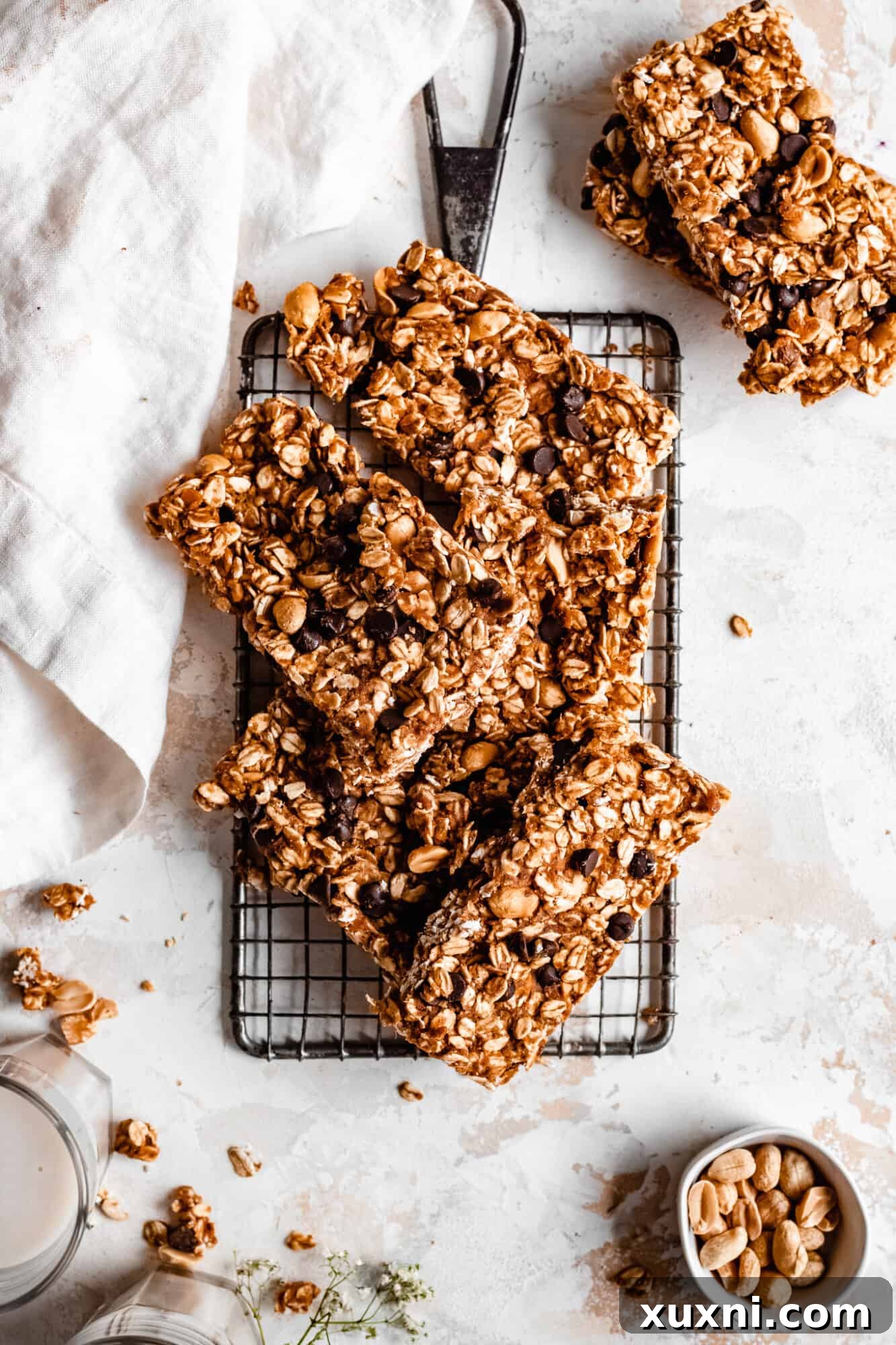 Granola bar on a cooling rack, close up
