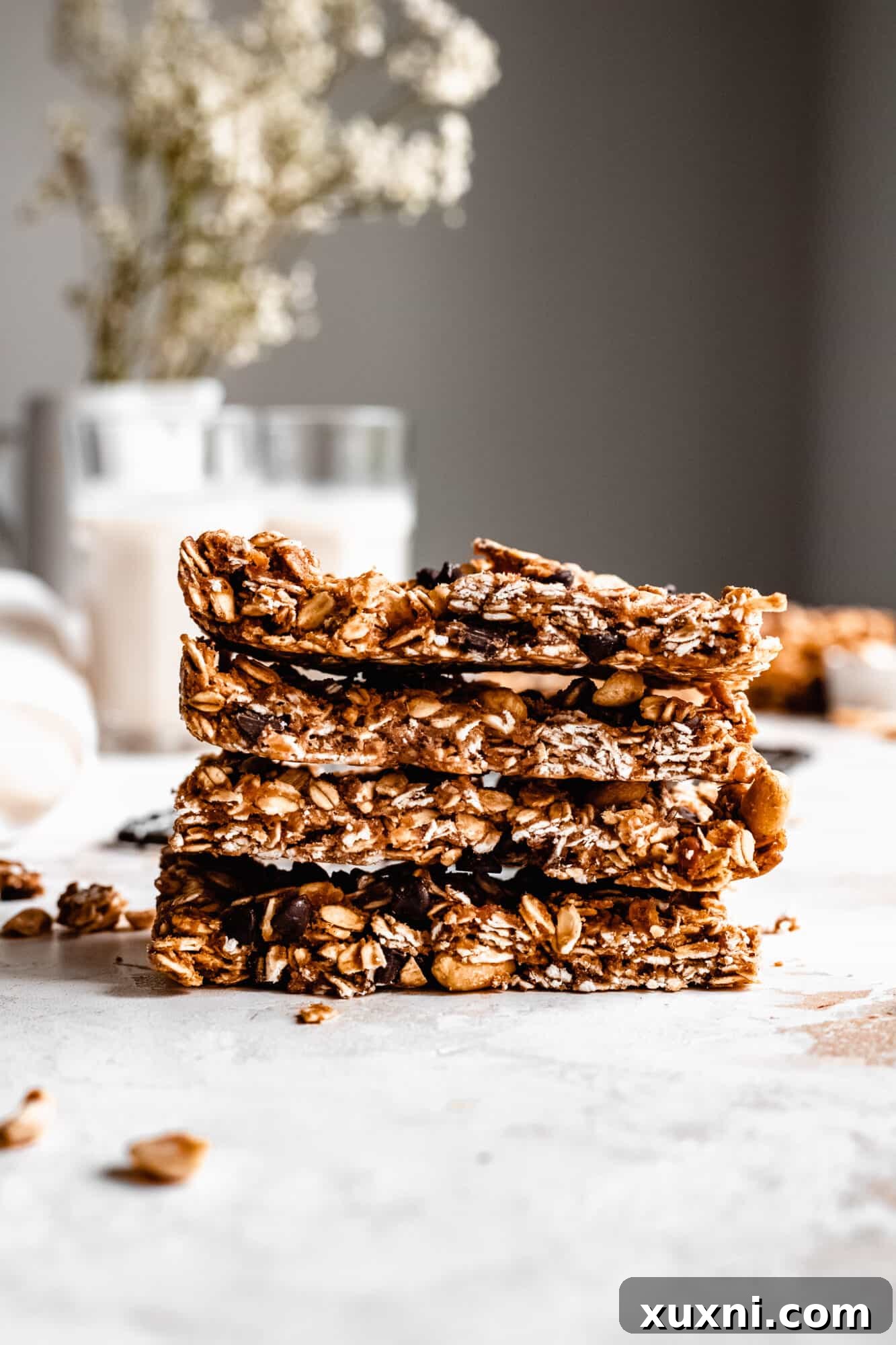 Stacked vegan granola bars