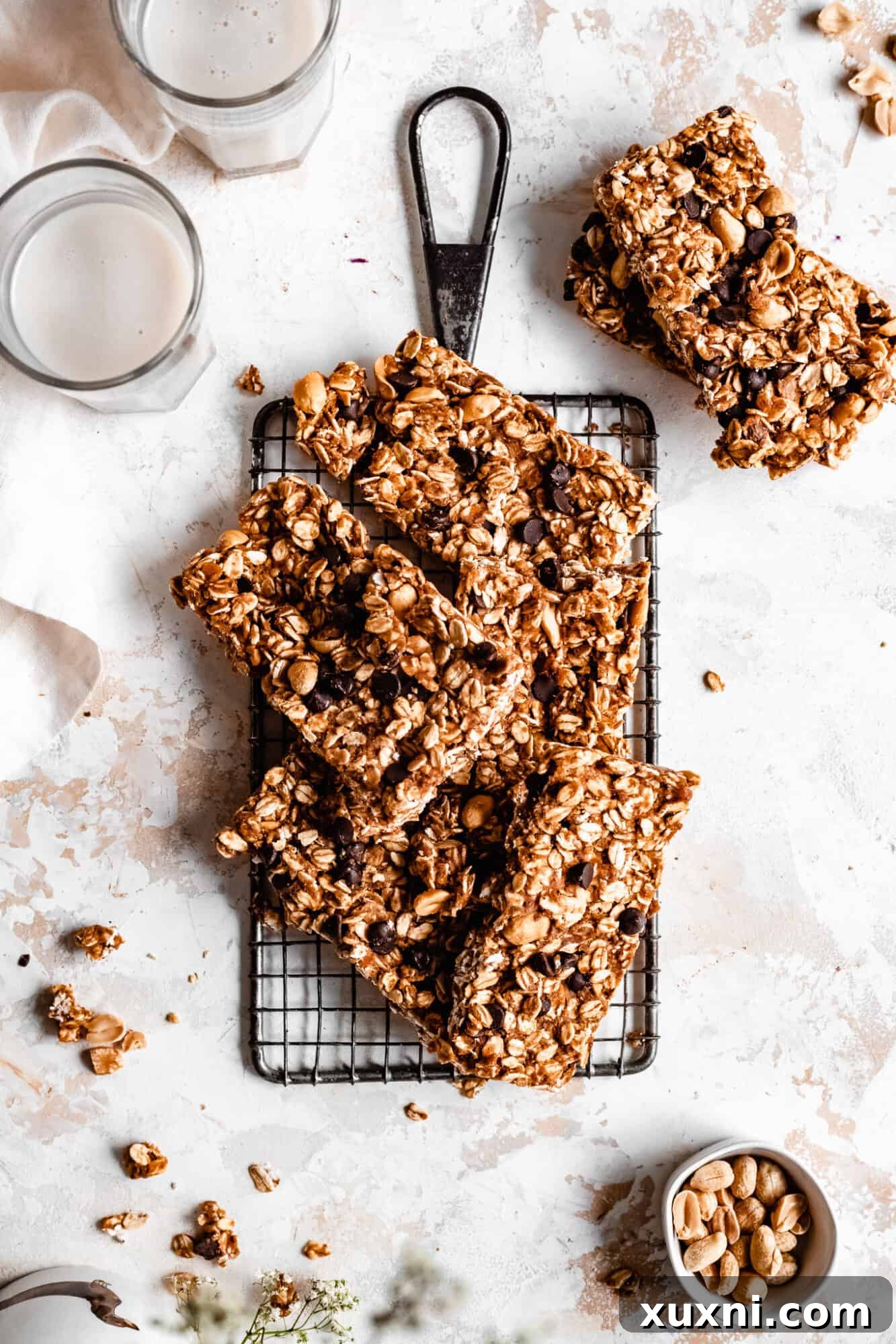 Healthy granola bars on a cooling rack