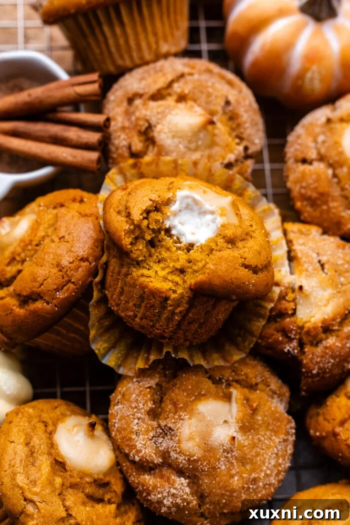 bitten vegan pumpkin muffin with cream cheese filling