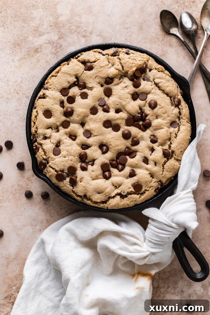 Golden-brown baked skillet cookie