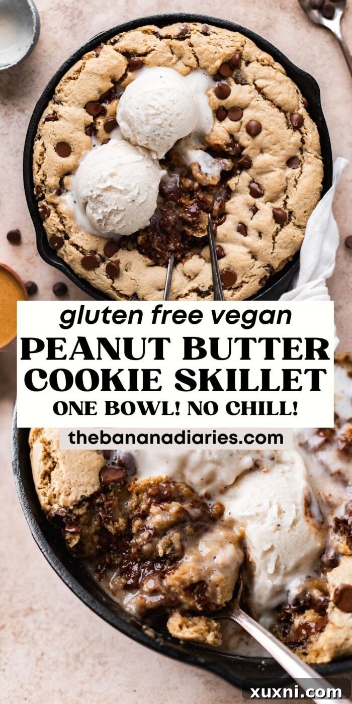 Pinterest pin for vegan skillet cookie recipe
