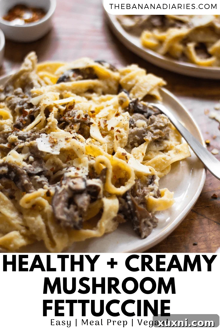 Guilt-Free Fettuccine Alfredo 13 Another Pinterest graphic for Healthy Fettuccine Alfredo, featuring a different angle of the dish.