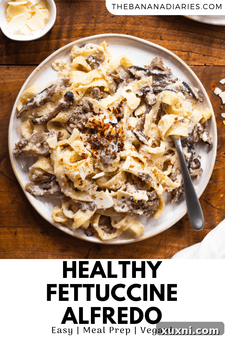 Guilt-Free Fettuccine Alfredo 14 A final Pinterest graphic for Healthy Fettuccine Alfredo, encouraging users to save the recipe.