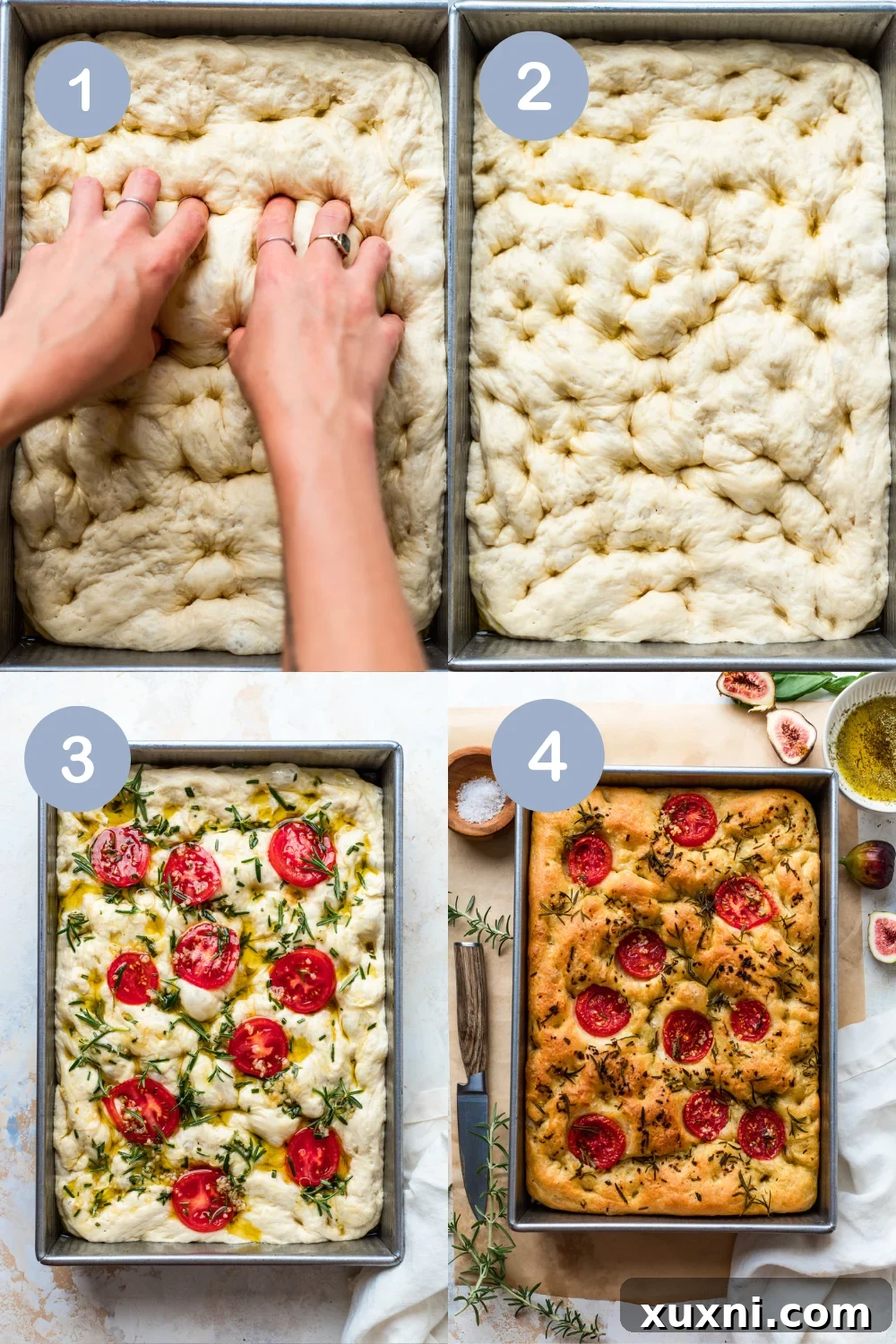 shaping vegan focaccia with toppings