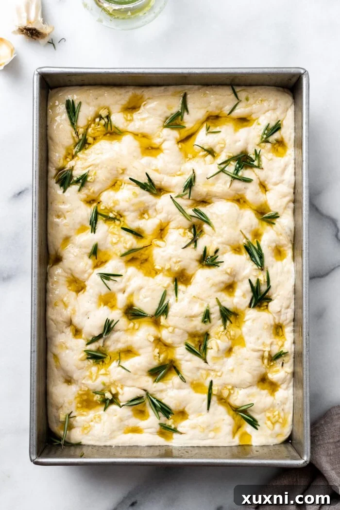 vegan focaccia with garlic rosemary oil