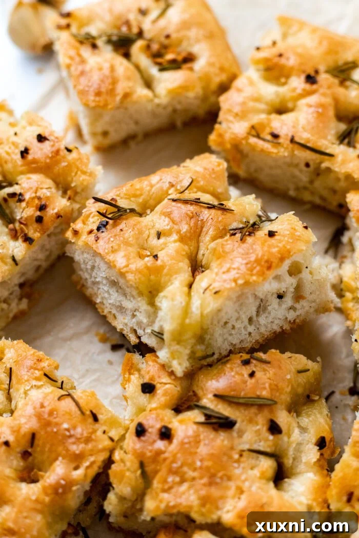 sliced vegan focaccia resting on top of each other