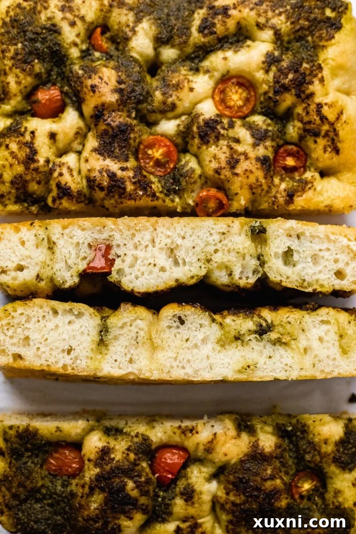 sliced focaccia bread