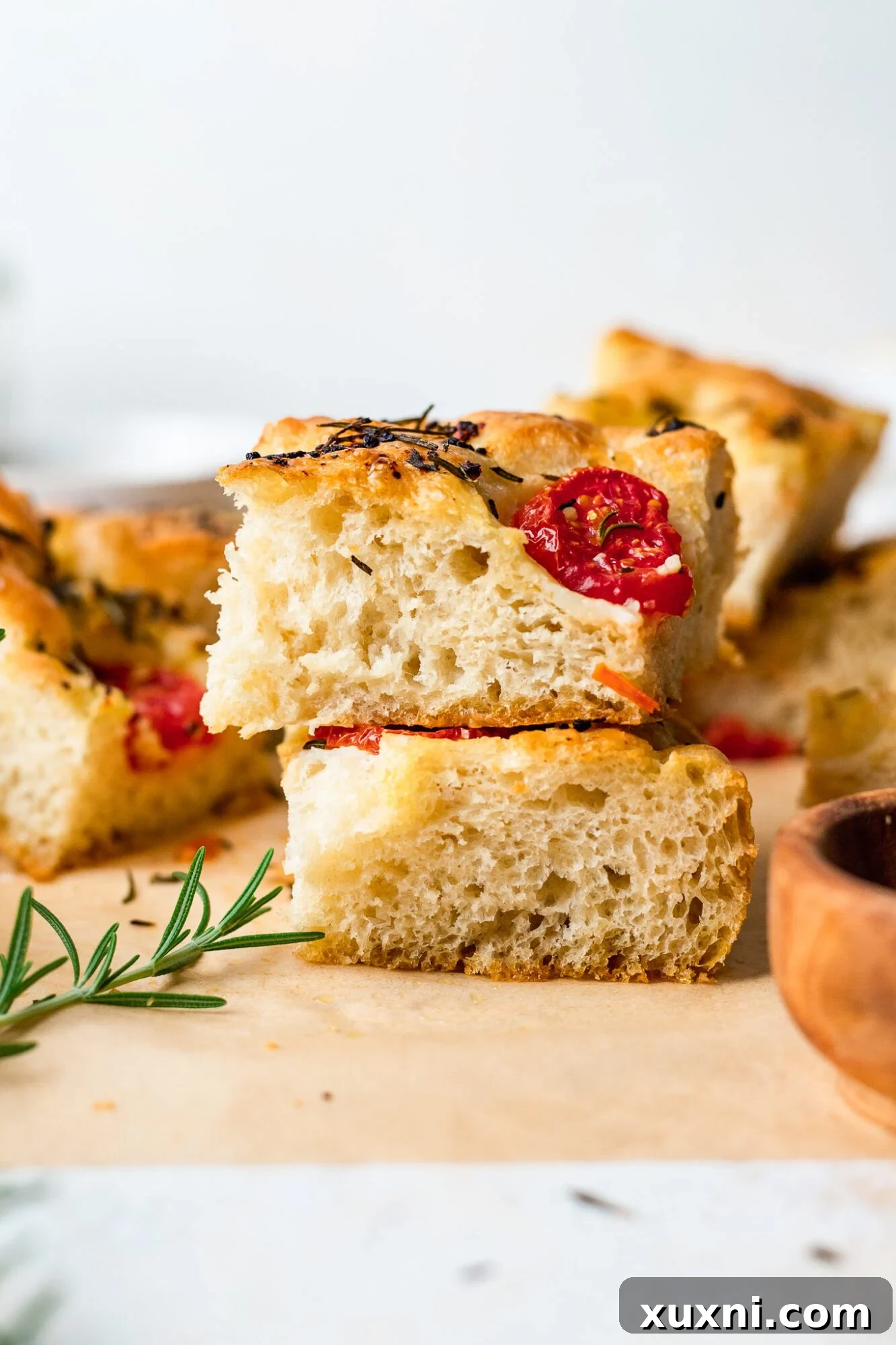 stacked vegan focaccia bread