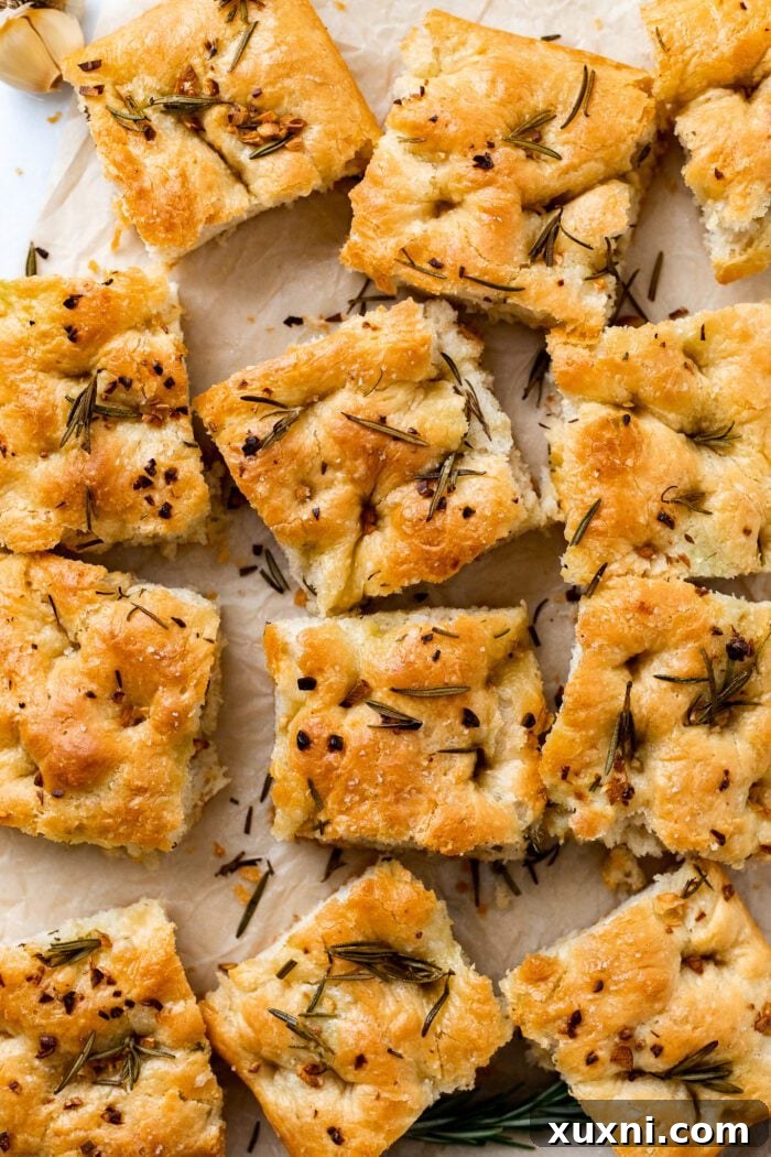 sliced vegan focaccia with rosemary