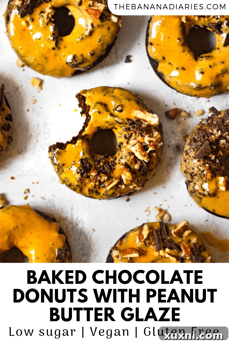 Pinterest image for chocolate donuts with peanut butter glaze