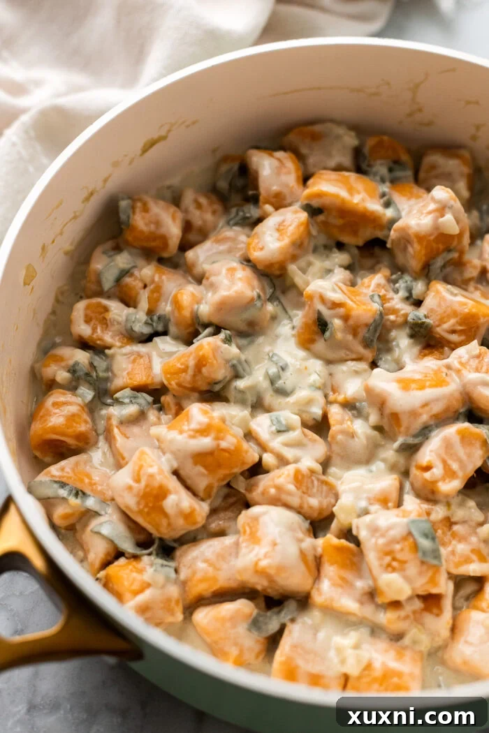 Sweet potato gnocchi in a pan