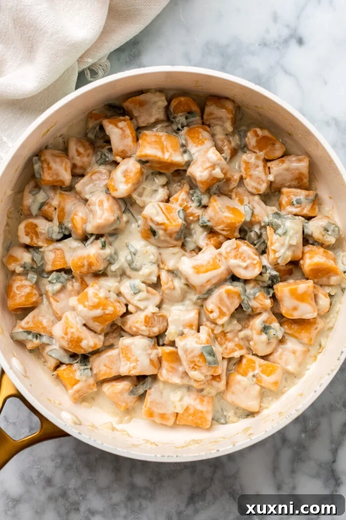 Pan of sweet potato gnocchi