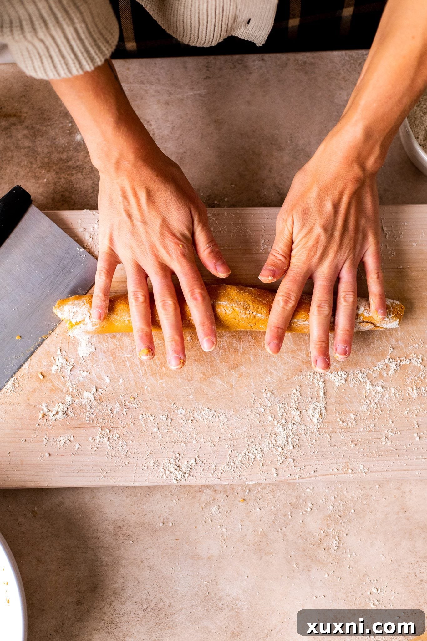 Rolling sweet potato gnocchi dough