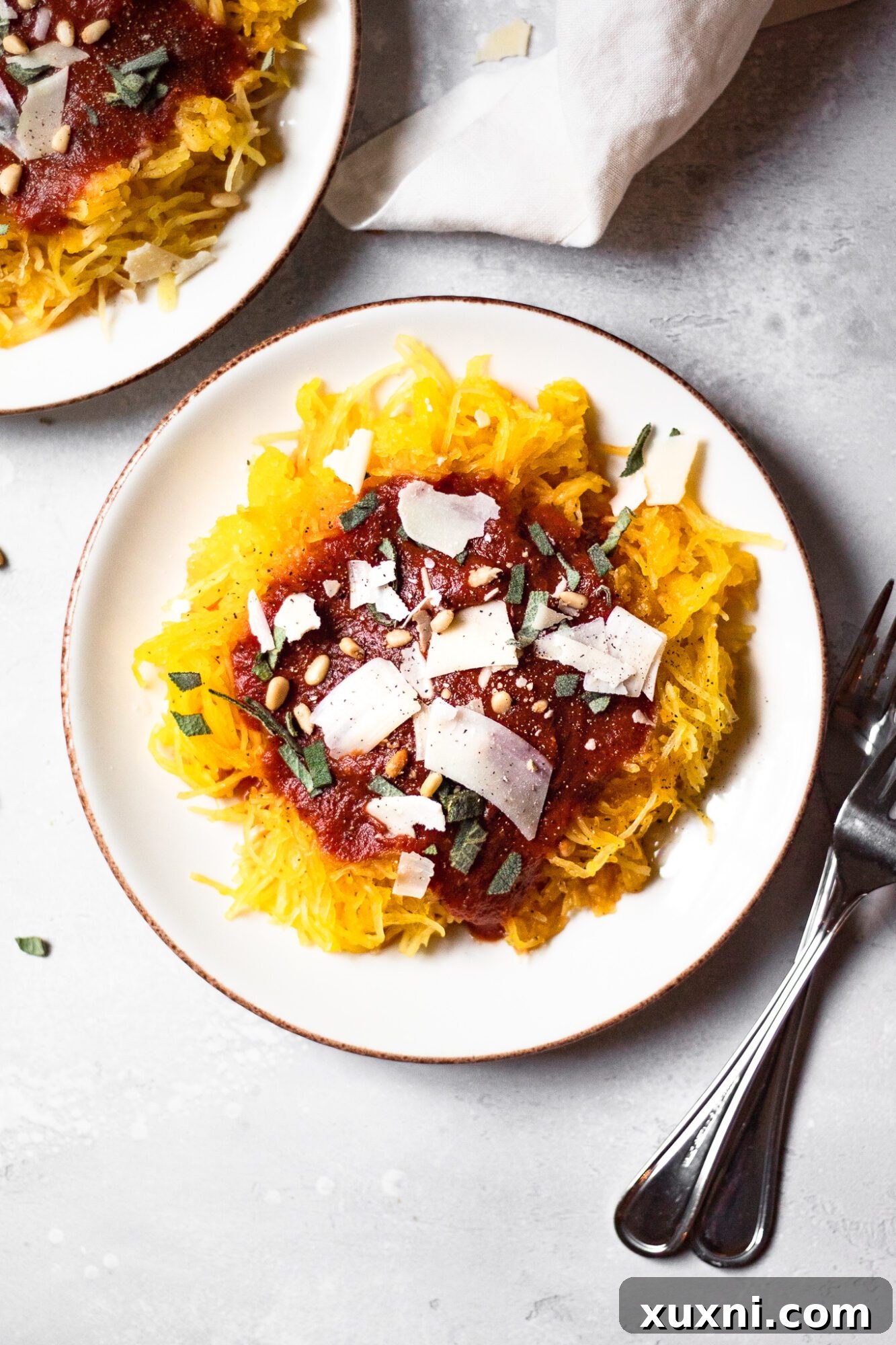plate of spaghetti squash with marinara