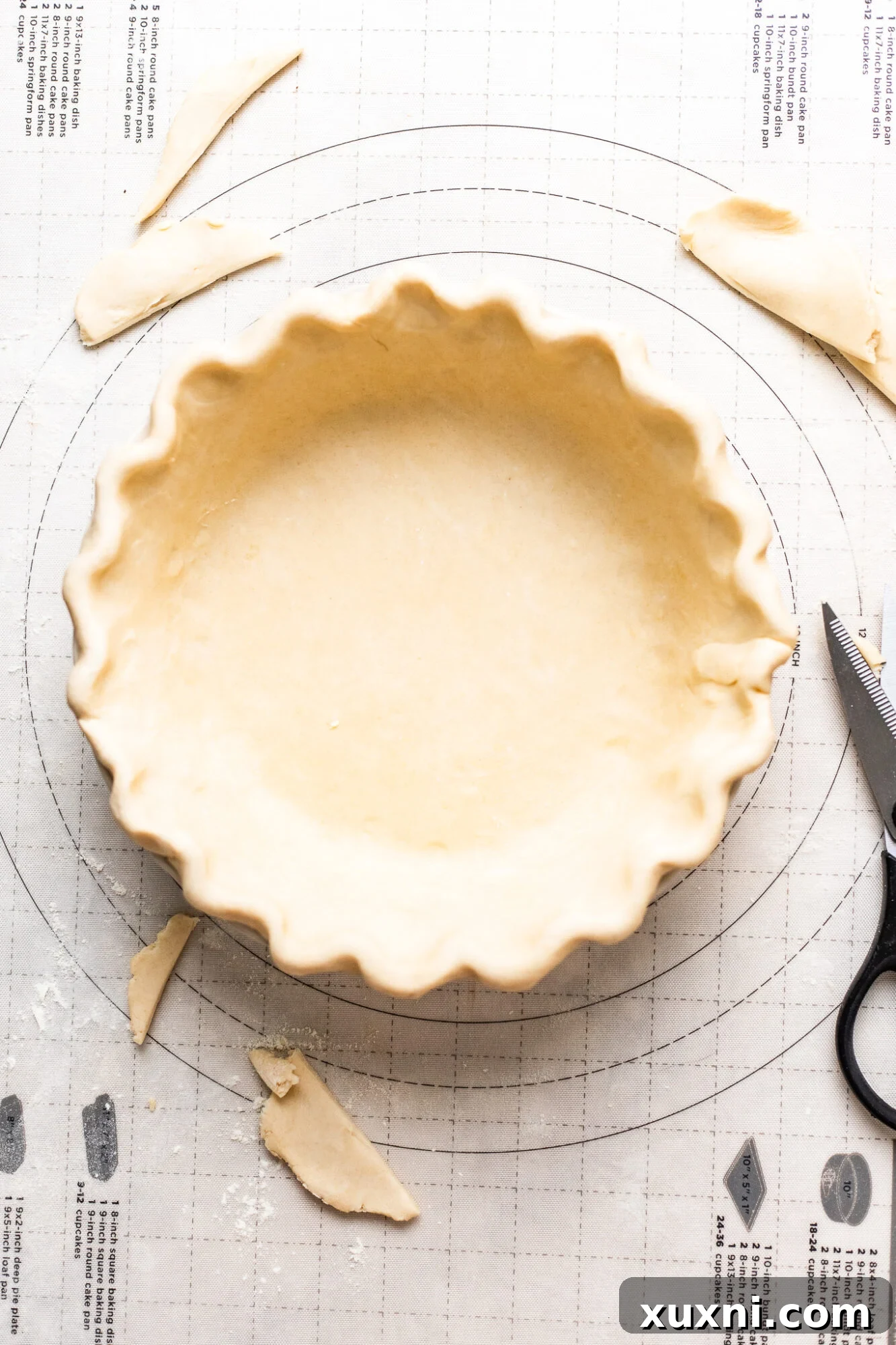 A freshly prepared vegan pie crust, ready for filling.