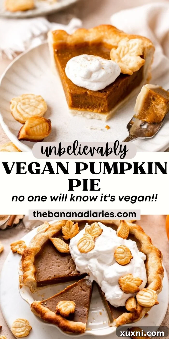 A Pinterest pin image for the vegan pumpkin pie recipe.