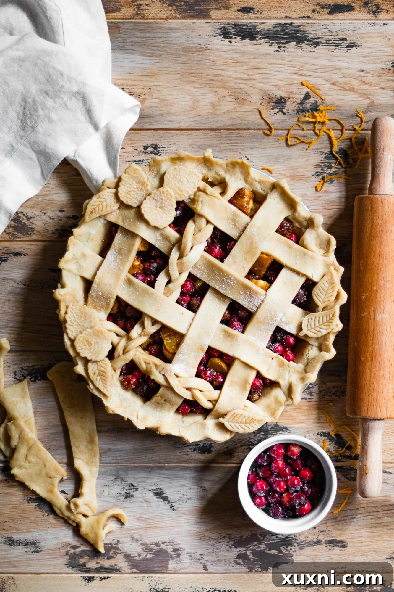 Easy Flaky Vegan Pie Crust The All-Vegan Butter Method 15 A finished pie with a beautifully woven lattice top, ready to be enjoyed.