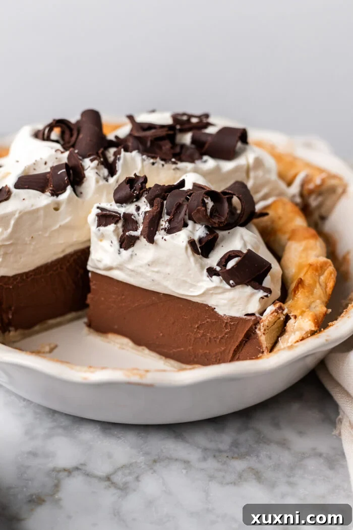 sliced vegan chocolate cream pie