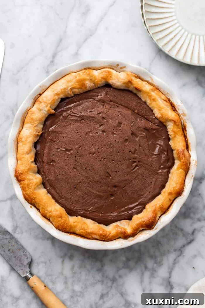 chocolate cream pie after chilling