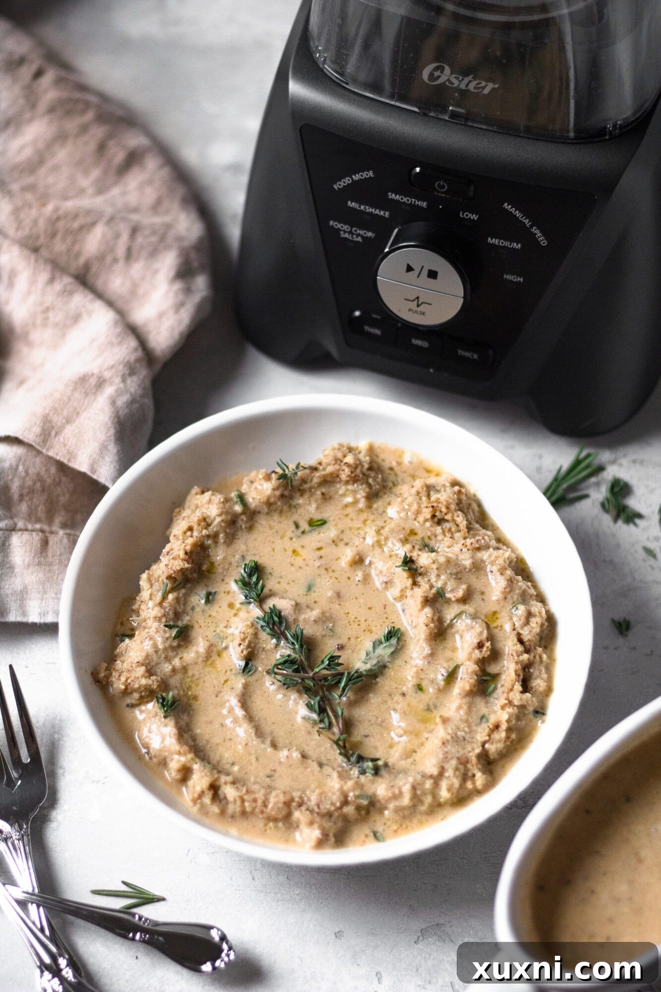 close up of gravy and mashed potatoes