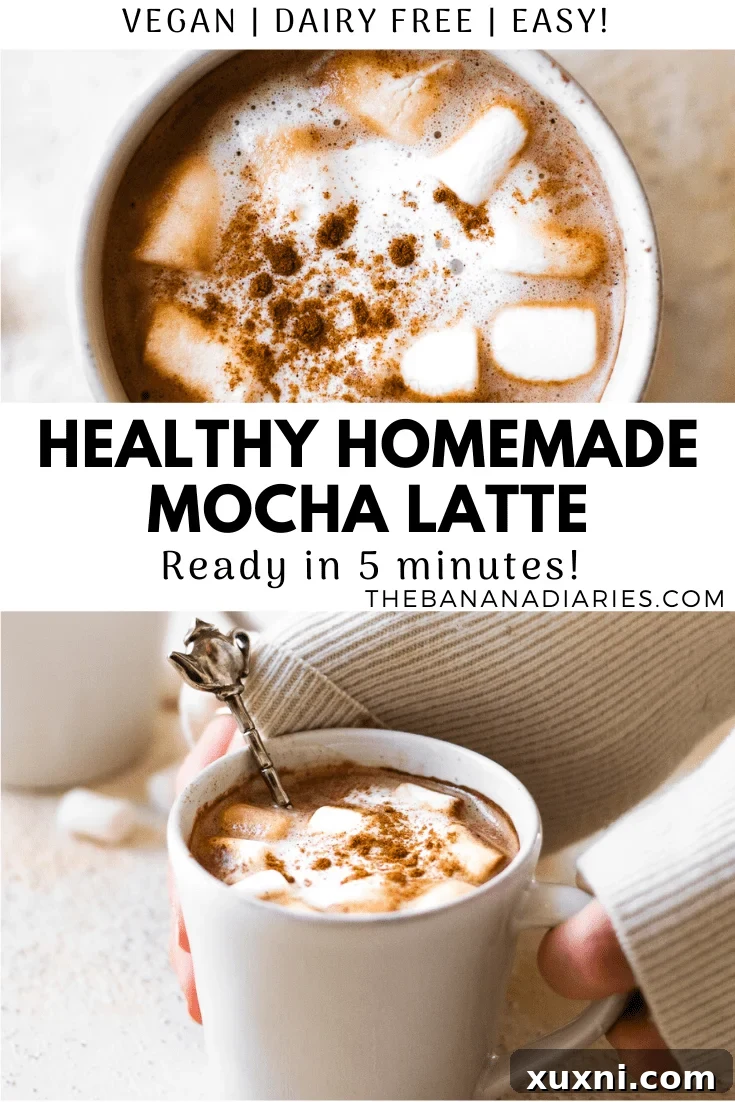 Pinterest graphic for healthy homemade mocha latte