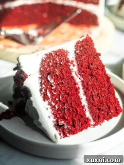 slice of red velvet cake on a plate