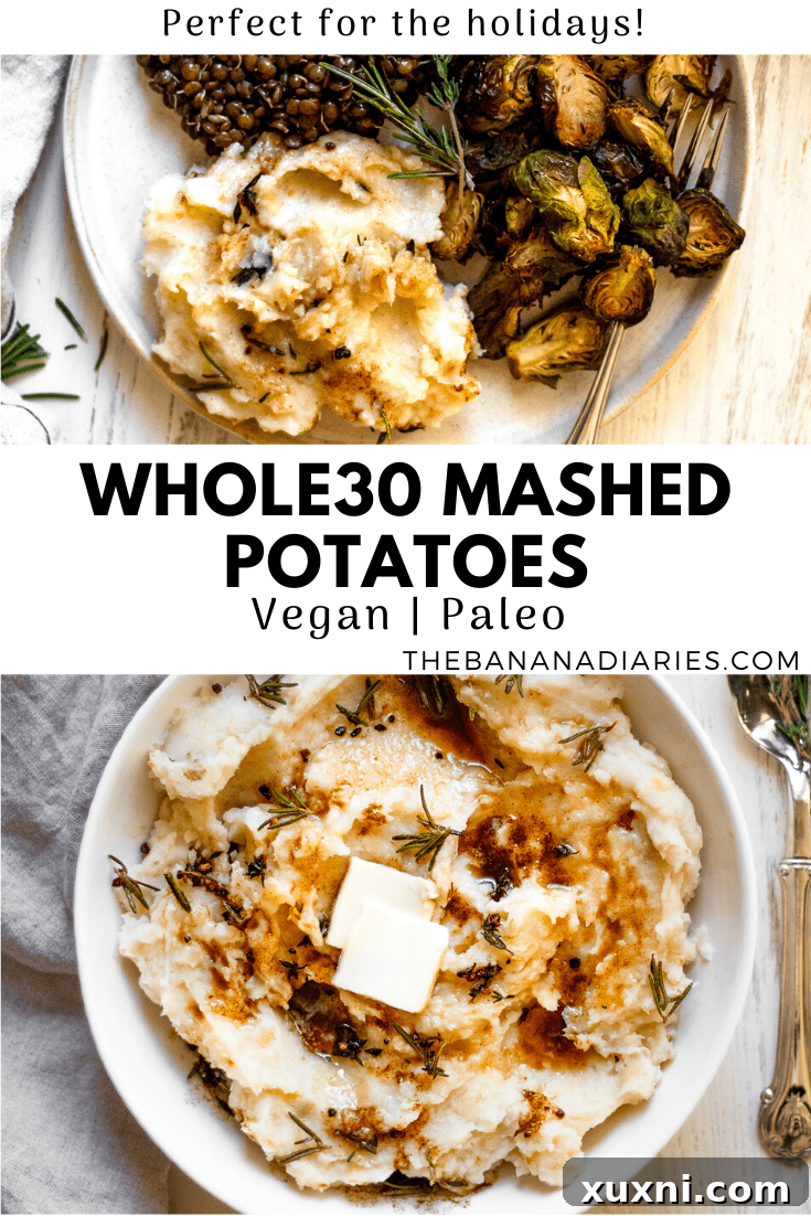Pinterest image for creamy vegan and Paleo mashed potatoes